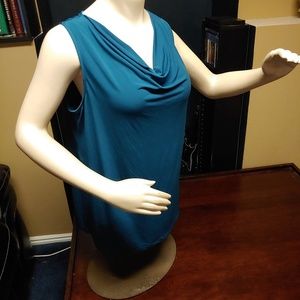 Teal sleeveless top with cowl neckline